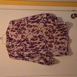 Women's Leopard Print V- Neck, 3/4 Sleeves w/ button cuffs Blouse.